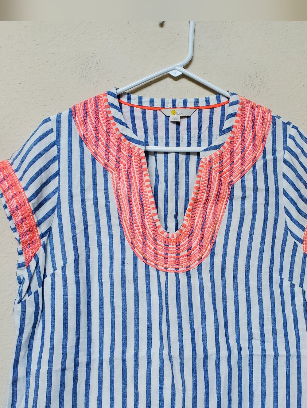 Boden Blue & White Striped Resortwear Tunic with Coral Trim - Picture 3 of 7